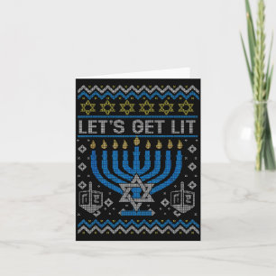 Funny Ugly Hanukkah Sweater Lets Get Lit Menorah J Card