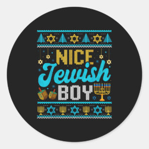 Funny Ugly Hanukkah Sweater Nice Jewish Boy Matchi Classic Round Sticker