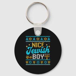 Funny Ugly Hanukkah Sweater Nice Jewish Boy Matchi Keychain