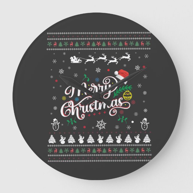 Funny Ugly  Merry Christmas Large Clock (Front)