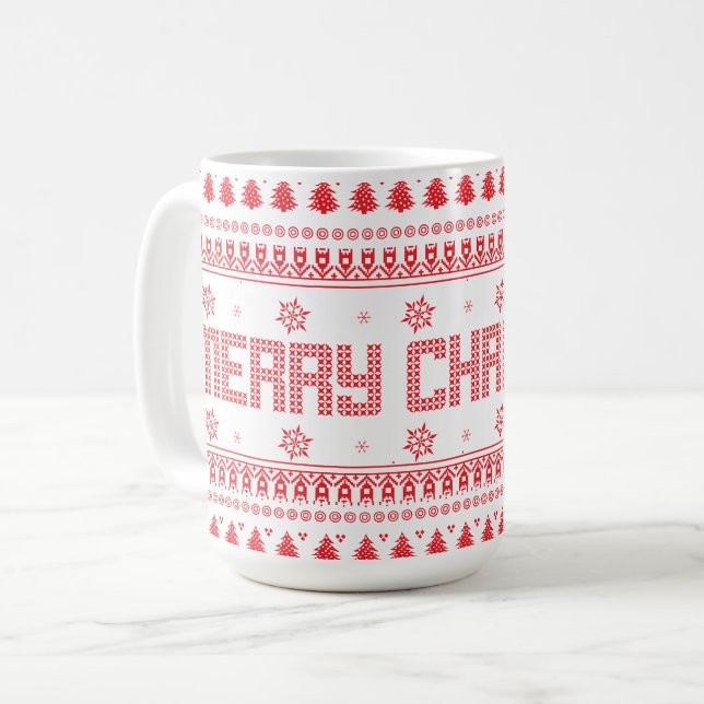 Funny Ugly  Merry Christmas pattern Coffee Mug (Front Left)