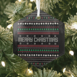 Funny Ugly  Merry Christmas pattern Glass Ornament