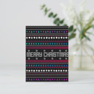 Funny Ugly Merry Christmas pattern Holiday Postcard