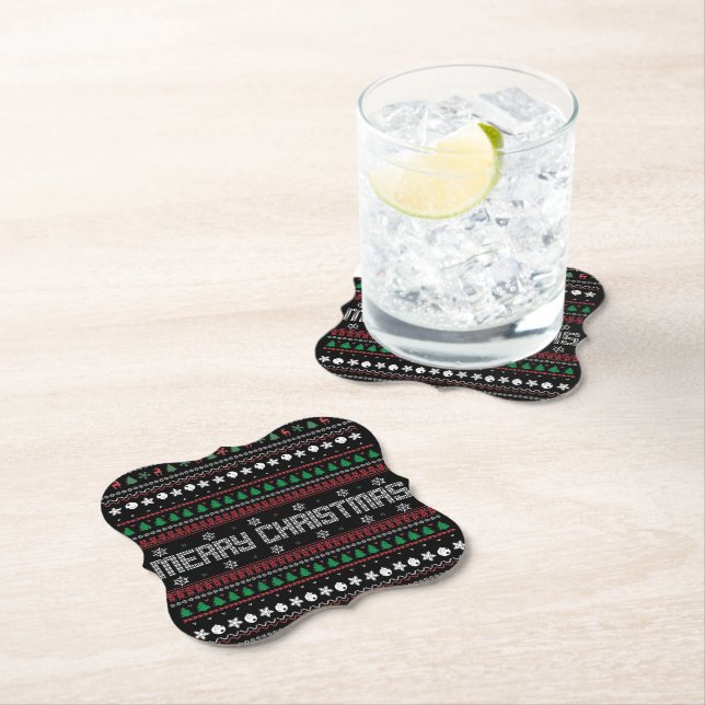 Funny Ugly  Merry Christmas pattern Paper Coaster (Insitu)