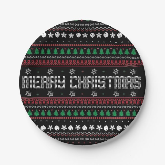 Funny Ugly  Merry Christmas pattern Paper Plate (Front)