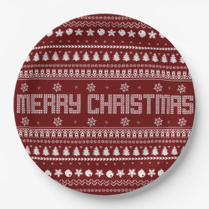 Funny Ugly  Merry Christmas pattern Paper Plate