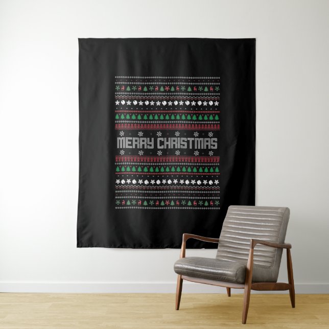 Funny Ugly  Merry Christmas pattern Tapestry (In Situ)