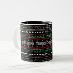 Funny Ugly Merry Christmas pattern Two-Tone Coffee Mug