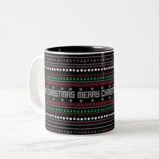 Funny Ugly  Merry Christmas pattern Two-Tone Coffee Mug (Front Left)