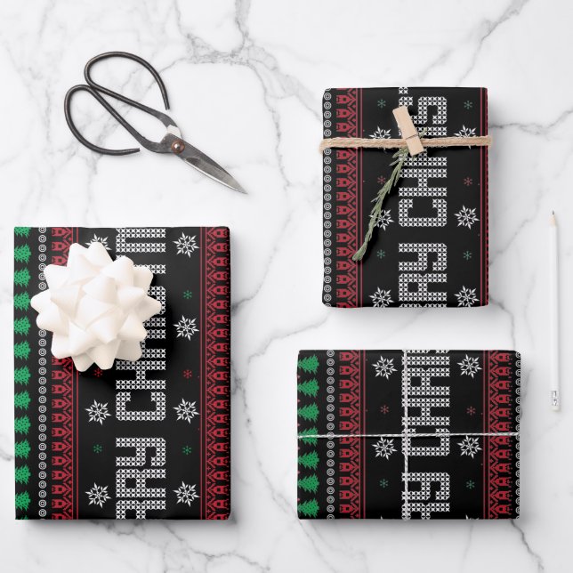 Funny Ugly  Merry Christmas pattern Wrapping Paper Sheet (Front)