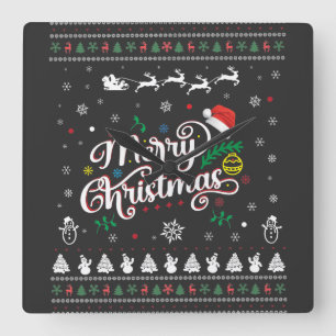 Funny Ugly Merry Christmas Square Wall Clock