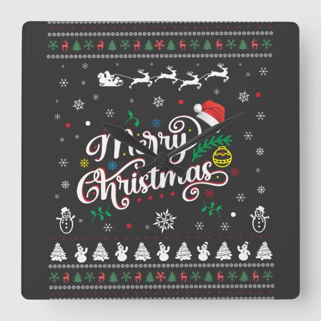 Funny Ugly  Merry Christmas Square Wall Clock (Front)