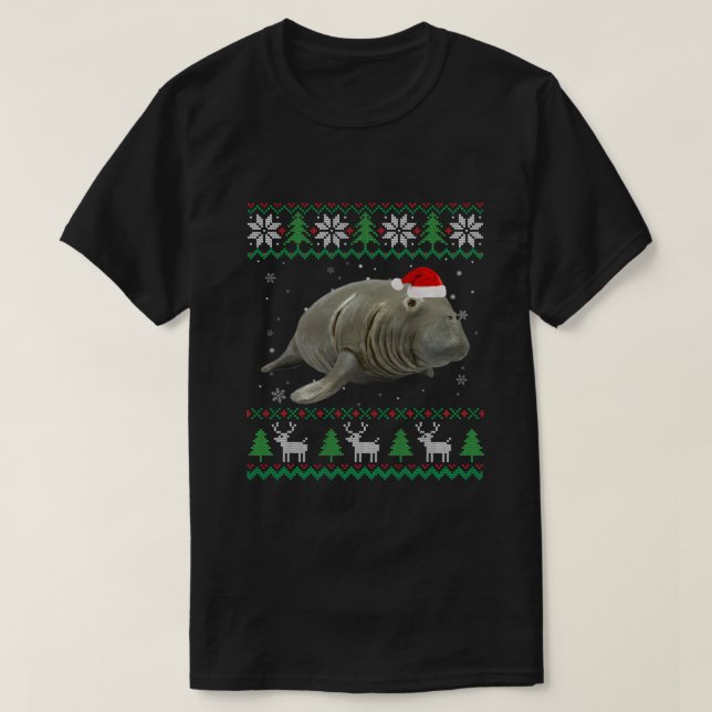 Funny Ugly Sweater Christmas Animals Santa Manatee (Design Front)