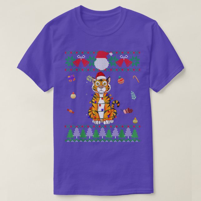 Funny Ugly Sweater Christmas Animals Santa Tigers  (Design Front)