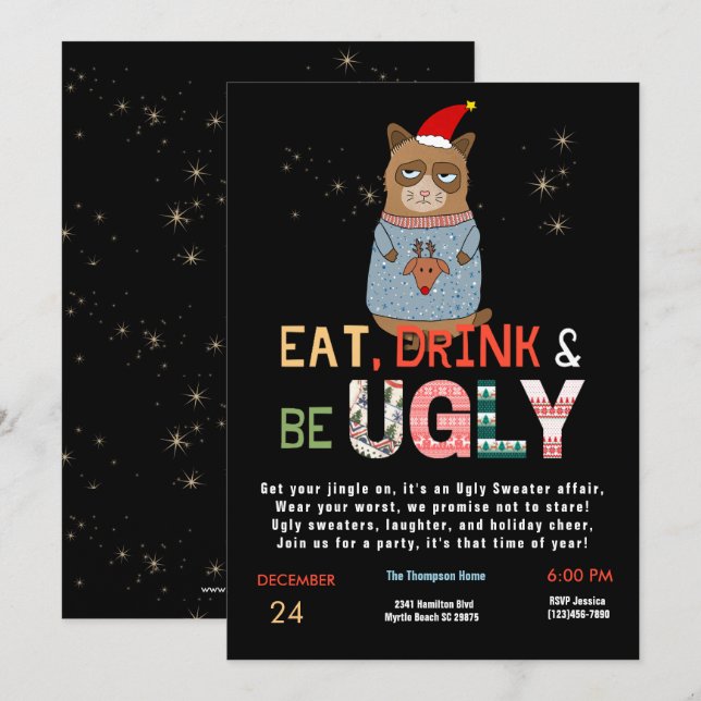 Funny Ugly Sweater Christmas Party Invitation (Front/Back)