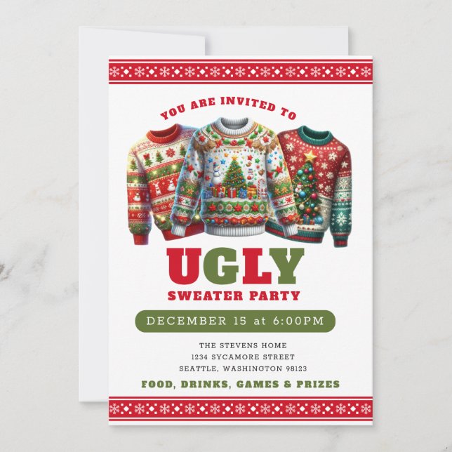 Funny Ugly Sweater Christmas Party Invitations (Front)