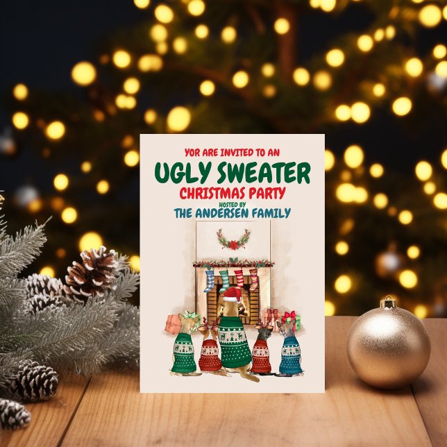 Funny Ugly Sweater Christmas Party with dogs Invitation (Creator Uploaded)