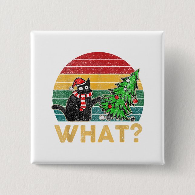 Funny Ugly Sweater Christmas Shirt Naughty Cat San 2 Inch Square Button (Front)