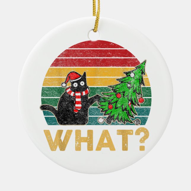 Funny Ugly Sweater Christmas Shirt Naughty Cat San Ceramic Ornament (Front)