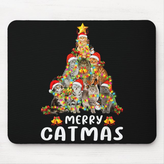 Funny Ugly Sweater Christmas Tree Shirt Cat Lights Mouse Pad (Front)