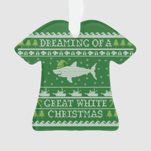 Funny Ugly Sweater Great White Shark Ornament