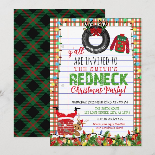 Funny Ugly Sweater Redneck Christmas Party Invitation (Front/Back)