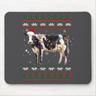 Funny Ugly Xmas Sweater Dairy Cow Farmer Lights Ch Mouse Pad