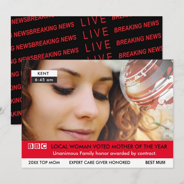 Funny UK Mother’s Day 🎉 Fake TV News Card  (Front/Back)