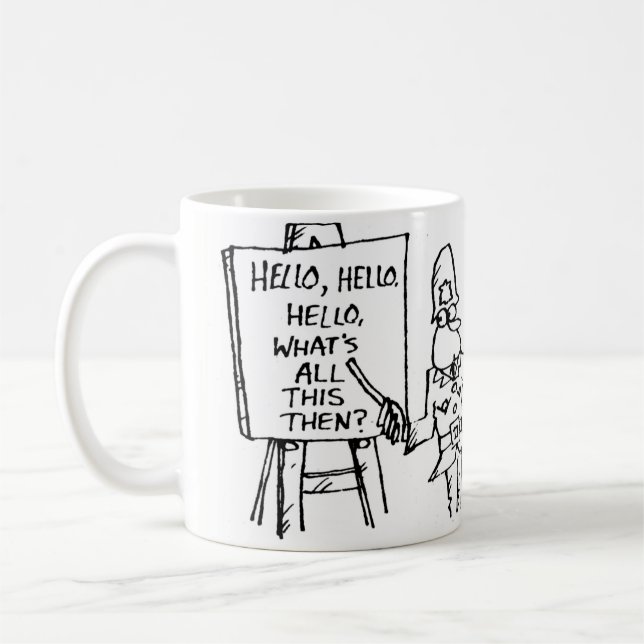 Funny UK Police Training School Cartoon Coffee Mug (Left)