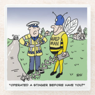 Funny UK Traffic Police Cartoon Glass Coaster