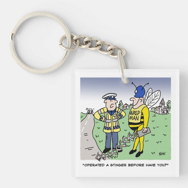 Funny UK Traffic Police Cartoon Keychain (Front)