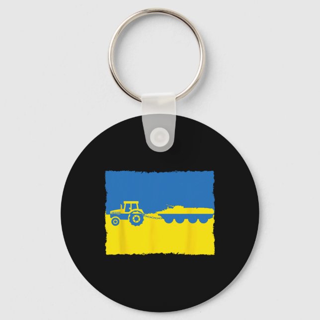 Funny Ukraine Farmer Tractor Steals A Russian Tank Keychain (Front)