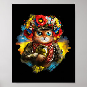 Funny Ukrainian Cat Soldier Memorial Day Retro Lov Poster