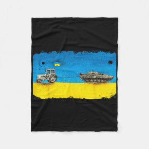 Funny Ukrainian Farmer Pulling Tank With Tractor Fleece Blanket