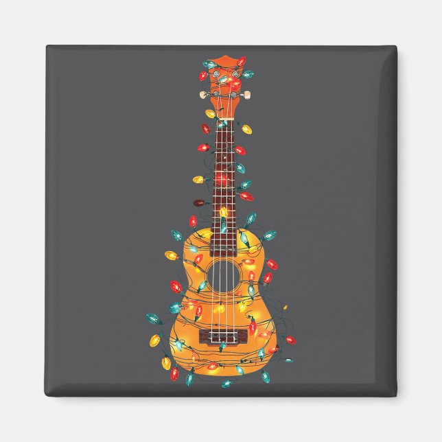 Funny Ukulele Christmas Graphics Lights Lover Play Magnet (Front)