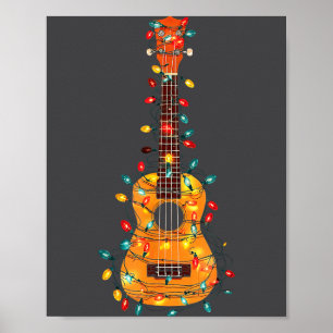 Funny Ukulele Christmas Graphics Lights Lover Play Poster