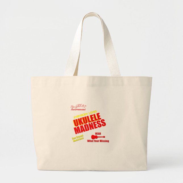 Funny Ukulele Madness Large Tote Bag (Front)