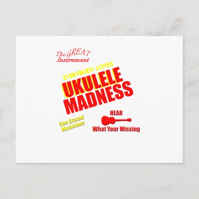 Funny Ukulele Madness Postcard (Front)