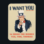 Funny Uncle Sam Custom Message Magnet<br><div class="desc">Shame your roommate into washing his dishes,  remind your kids to close the refrigerator door,  this fun magnet is ready to customized with your own message and features an illustration of Uncle Same in the style of the classic recruitment poster.</div>