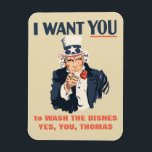 Funny Uncle Sam Custom Message Magnet<br><div class="desc">Shame your roommate into washing his dishes,  remind your kids to close the refrigerator door,  this fun magnet is ready to customized with your own message and features an illustration of Uncle Same in the style of the classic recruitment poster.</div>