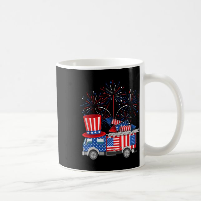 Funny Uncle Sam Firetruck And Fireworks Usa Flag 4 Coffee Mug (Right)