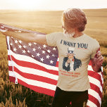 Funny Uncle Sam Patriotic Custom Message T-Shirt<br><div class="desc">Exercise your creativity with the help of Uncle Sam and this customizable graphic tee. This t-shirt is styled to look like the classic Uncle Sam recruitment poster with the message I WANT YOU at the top and an illustration of Uncle Sam. Below the graphic the red text is ready for...</div>