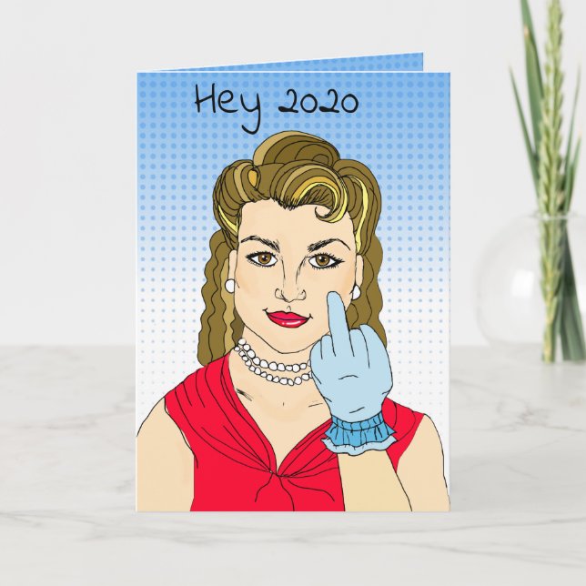 Funny "Unhappy" about 2020 Hand drawn Retro Lady Card (Front)