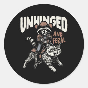 Funny Unhinged And Feral Raccoon Cowboy Western Vi Classic Round Sticker
