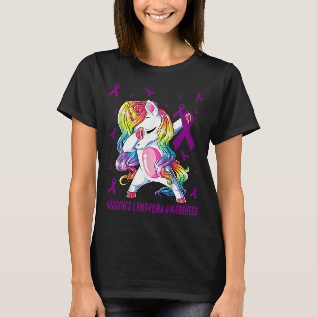 Funny Unicorn Dabbing hodgkin's lymphoma Awareness T-Shirt (Front)