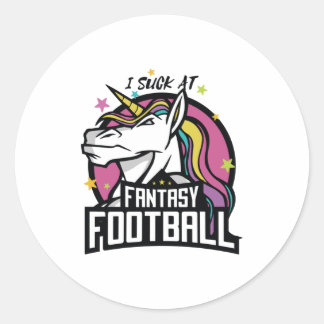 Funny Unicorn - I SUCK AT FANTASY FOOTBALL Classic Round Sticker