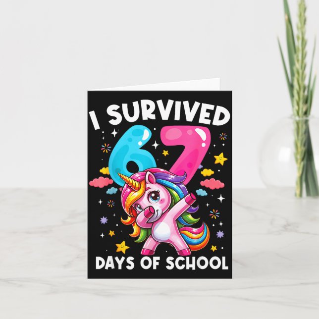 Funny Unicorn I Survived 67 Days Of School Meme Fo Card (Front)