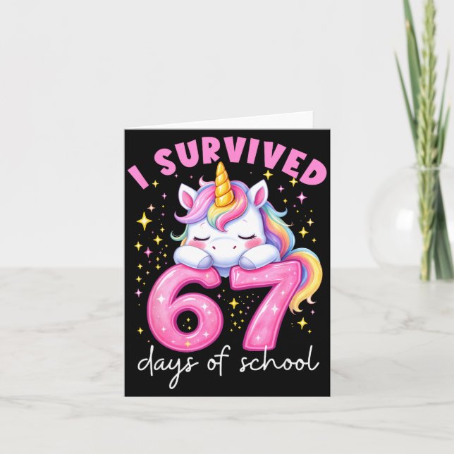 Funny Unicorn I Survived 67 Days Of School Meme Fo Card (Front)