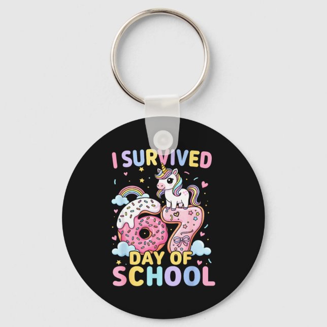 Funny Unicorn I Survived 67 Days Of School Meme Fo Keychain (Front)