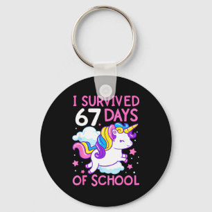 Funny Unicorn I Survived 67 Days Of School Meme Fo Keychain